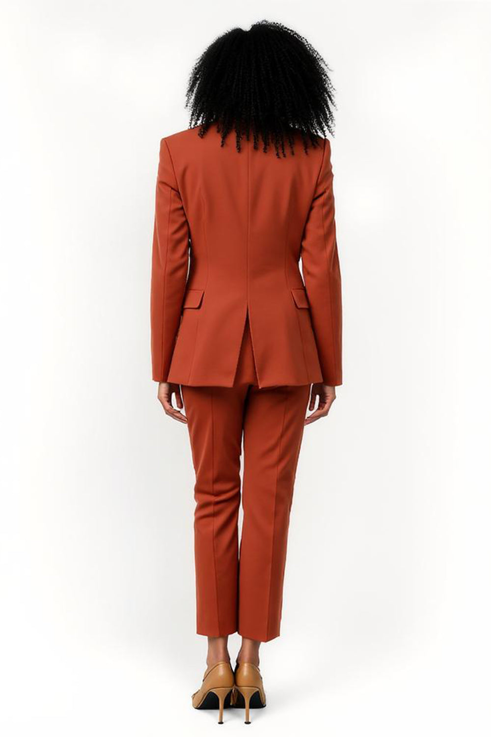 Brick Red 2 Piece Notched Lapel One Button Business Suits