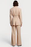 Apricot Wide Leg 2 Piece Peak Lapel Business Suits with Belt