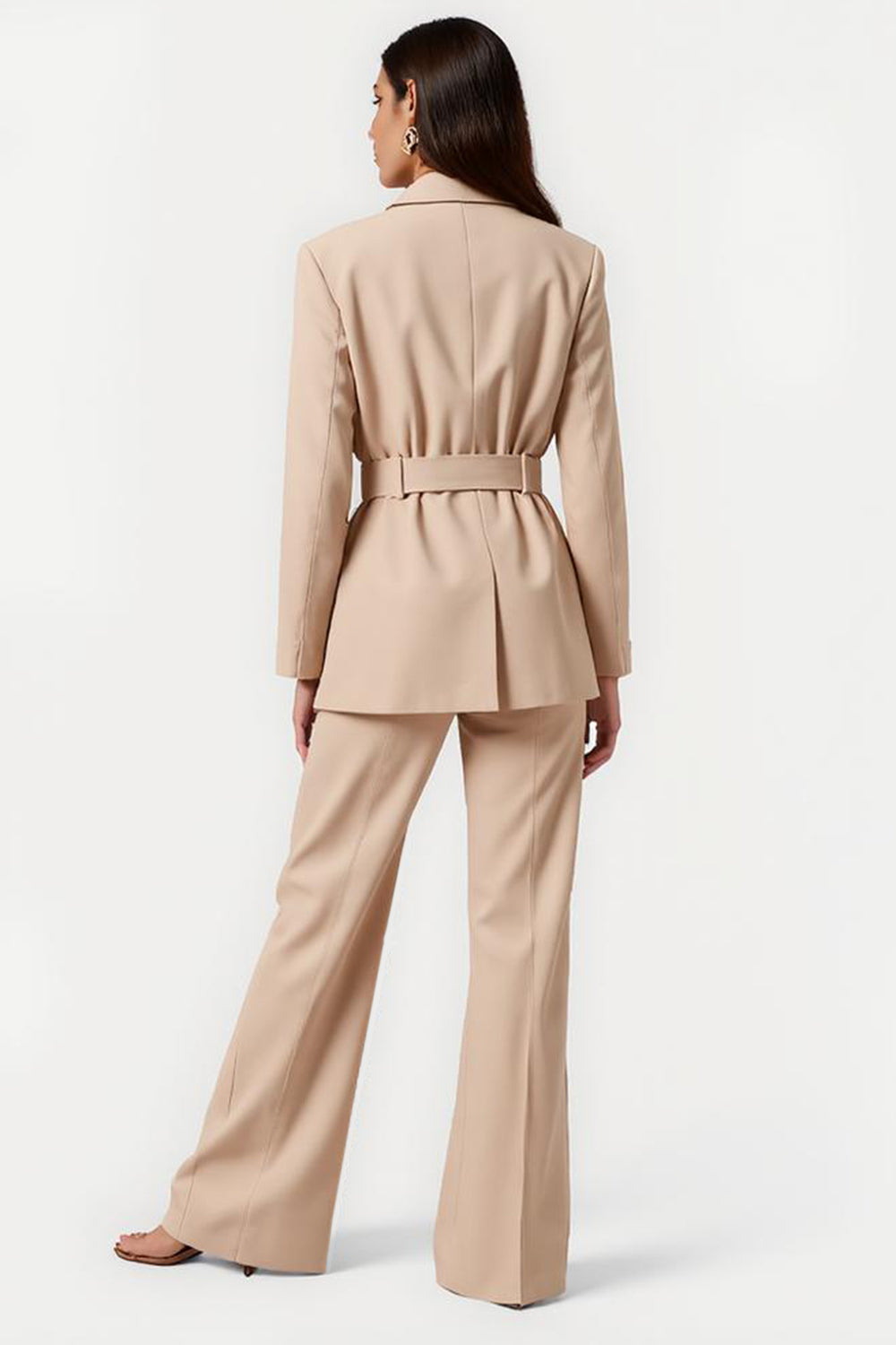2 Piece Apricot Long Sleeves Notched Lapel Business Suits with Belt