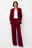 Burgundy Satin 2 Piece Notched Lapel Business Suits with Pockets