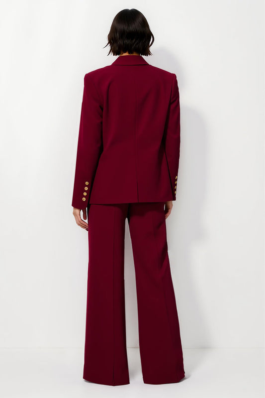 Burgundy Satin 2 Piece Notched Lapel Business Suits with Pockets