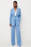 Blue 2 Piece Satin Notched Lapel Business Suits with Pockets
