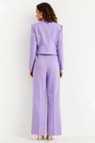 Purple Peak Lapel 2 Piece Satin Flare Leg Business Suits