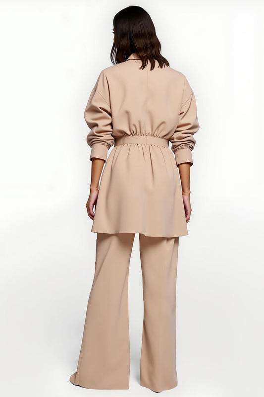 2 Piece Apricot Wide Leg Notched Lapel Business Suits with Belt