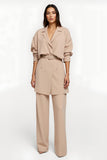 2 Piece Apricot Wide Leg Notched Lapel Business Suits with Belt