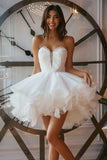 White Sweetheart A Line Short Homecoming Dress with Ruffles