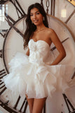 White Sweetheart Ruched Short Homecoming Dress with Ruffles
