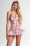 Sweetheart Pink Tight Short Floral Homecoming Dress with Ruffles