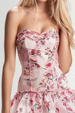 Sweetheart Pink Tight Short Floral Homecoming Dress with Ruffles