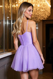 Sparkly Purple Tulle A Line Short Homecoming Dress with Beading