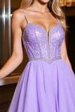 Sparkly Purple Tulle A Line Short Homecoming Dress with Beading