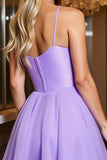 Sparkly Purple Tulle A Line Short Homecoming Dress with Beading