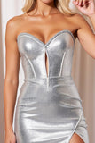 Sparkly Silver Tight Metallic Short Corset Homecoming Dress with Beading
