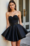 Sparkly Black Satin Sweetheart Short Homecoming Dress with Beading