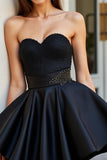 Sparkly Black Satin Sweetheart Short Homecoming Dress with Beading