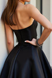 Sparkly Black Satin Sweetheart Short Homecoming Dress with Beading
