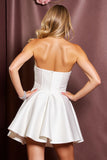 Sparkly White Strapless Short Satin Homecoming Dress with Beading