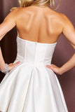 Sparkly White Strapless Short Satin Homecoming Dress with Beading