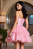 Sparkly Pink Sweetheart Beaded Short Homecoming Dress with Ruffles