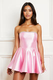 Sparkly Pink Strapless Satin Short Homecoming Dress with Beading
