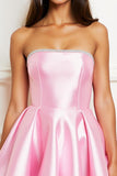 Sparkly Pink Strapless Satin Short Homecoming Dress with Beading