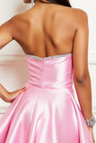 Sparkly Pink Strapless Satin Short Homecoming Dress with Beading