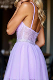 Sparkly Purple Tulle Short Corset Homecoming Dress with Beading