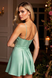 Sparkly Green A Line Satin Short Homecoming Dress with Beading