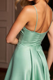 Sparkly Green A Line Satin Short Homecoming Dress with Beading