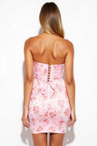 Pink Floral Strapless Tight Short Satin Homecoming Dress