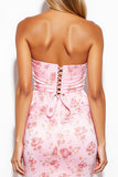 Pink Floral Strapless Tight Short Satin Homecoming Dress