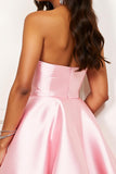Sparkly Pink Sweetheart Short Satin Homecoming Dress with Beading