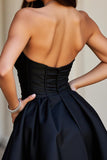 Sparkly Black Satin A Line Short Homecoming Dress with Beading
