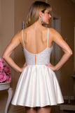 Sparkly White Satin A Line Short Homecoming Dress with Beading