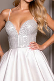 Sparkly White Satin A Line Short Homecoming Dress with Beading
