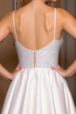 Sparkly White Satin A Line Short Homecoming Dress with Beading