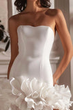 White Strapless Satin Tight Short Homecoming Dress with Ruffles