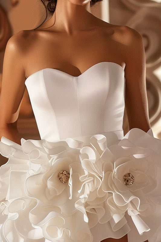 White Floral Sweetheart Short Homecoming Dress with Ruffles
