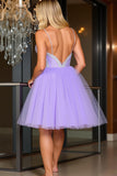 Sparkly Purple A Line Tulle Short Homecoming Dress with Beading