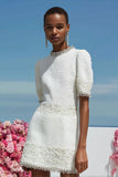 Sparkly White Tweed Tight Short Homecoming Dress with Pearls