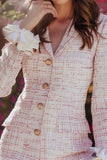 Light Pink Plaid Tweed Ruffled Tight Short Homecoming Dress with Buttons