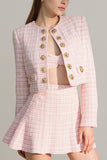 Pink Plaid Tweed 2 Piece Homecoming Outfits with Buttons