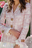Light Pink Plaid 2 Piece Tweed Notched Lapel Ruffled Homecoming Outfits