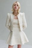 White 2 Piece Tweed Homecoming Outfits with Sleeves