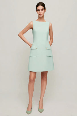 Simple Green A Line Short Pageant Interview Dress with Pockets