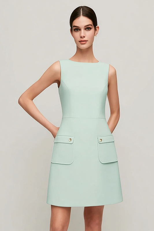 Simple Green A Line Short Pageant Interview Dress with Pockets