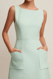Simple Green Boat Neck Short Pageant Interview Dress with Pockets