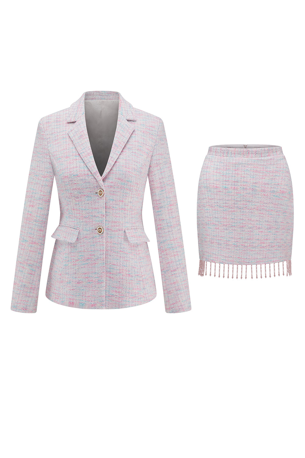 Light Pink 2 Piece Tweed Homecoming Outfits with Fringes