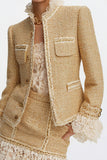 Golden Tight 2 Piece Ruffled Tweed Homecoming Outfits with Lace