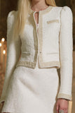 White Tight 2 Piece Tweed Round Neck Homecoming Outfits with Sleeves